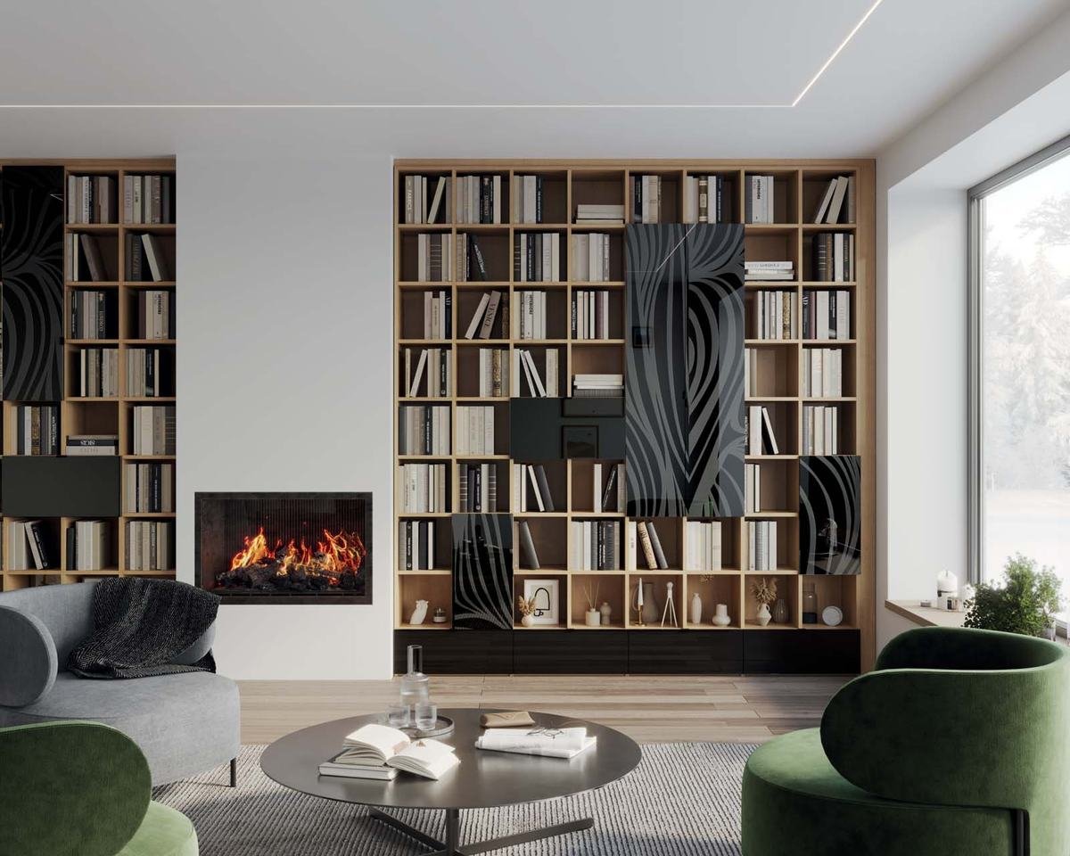 Bibliothèque sur mesure autour d'une cheminée
