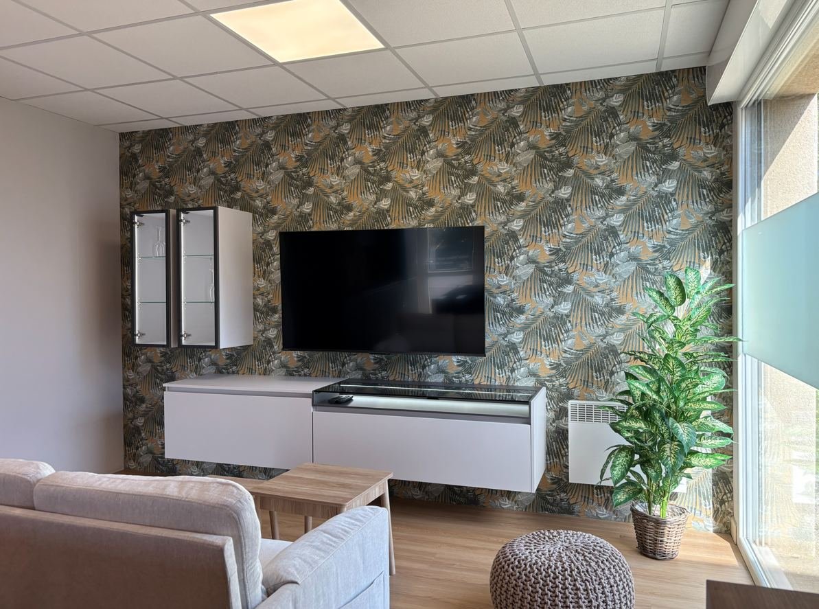 Salon témoin du showroom avec meuble TV