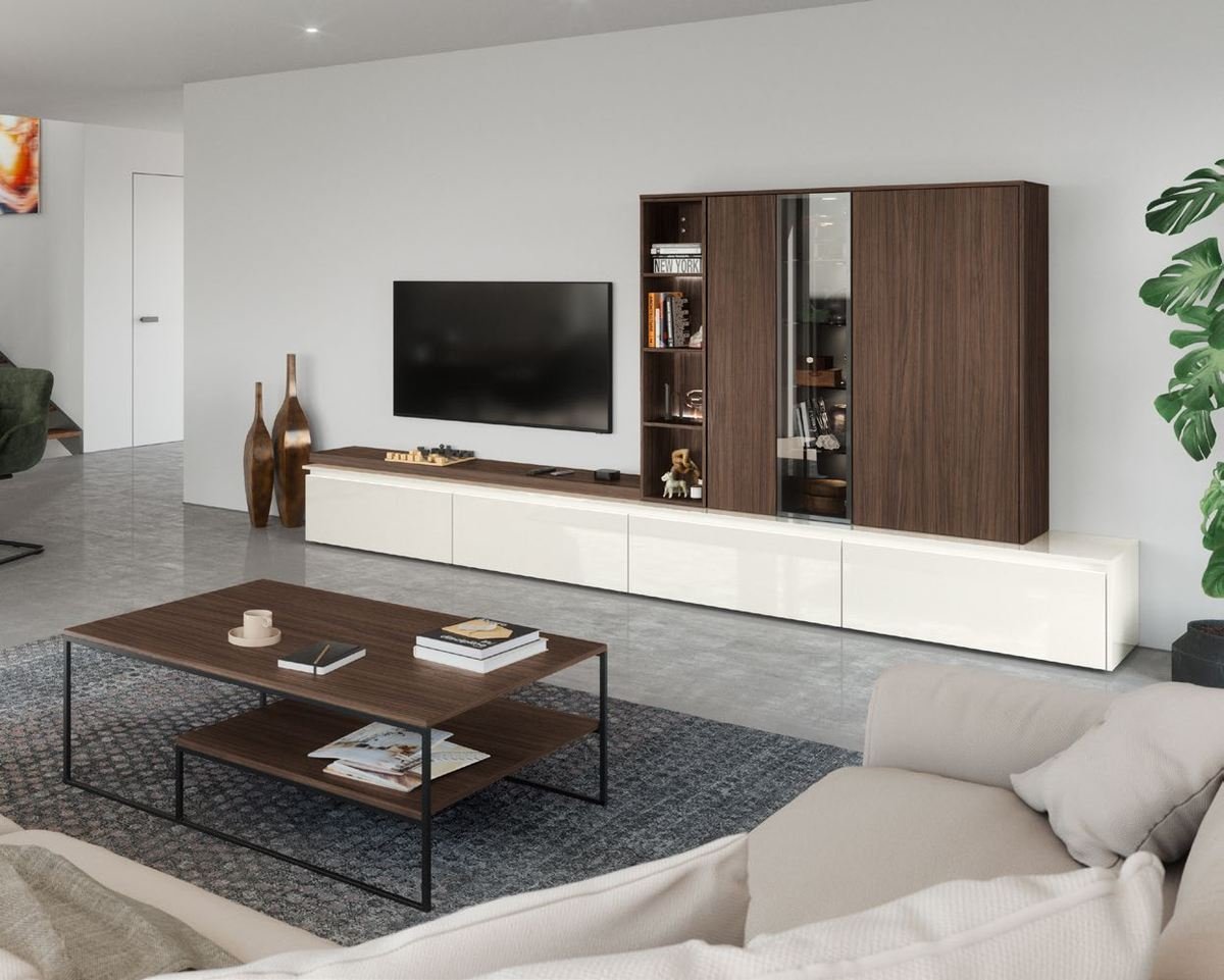 Buffet blanc toute longueur et table basse métal
